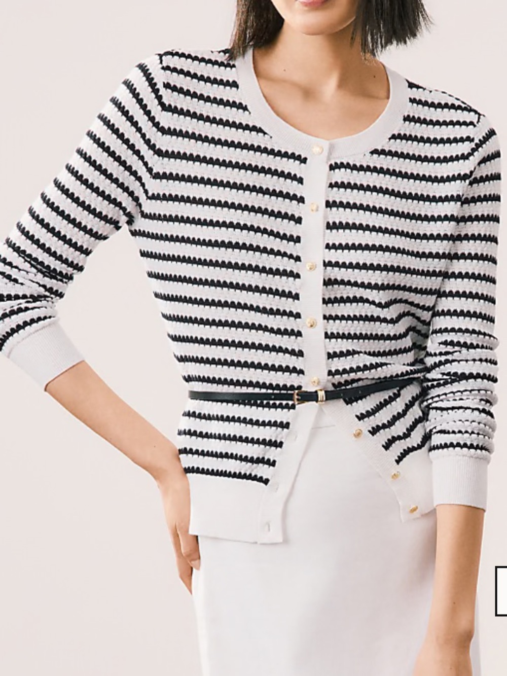 Ann Taylor Striped Black and White Button-Front Women's Cardigan Sweater XL - Picture 5 of 6